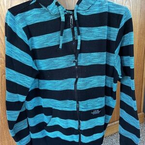 Empyre Men's Black and Blue Striped Zip-Up Sweater